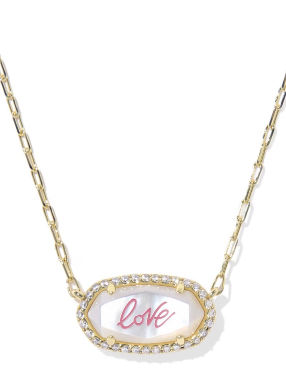 NEW! Kendra Scott Elisa Pave Frame “Love” Gold Short Pendant Necklace